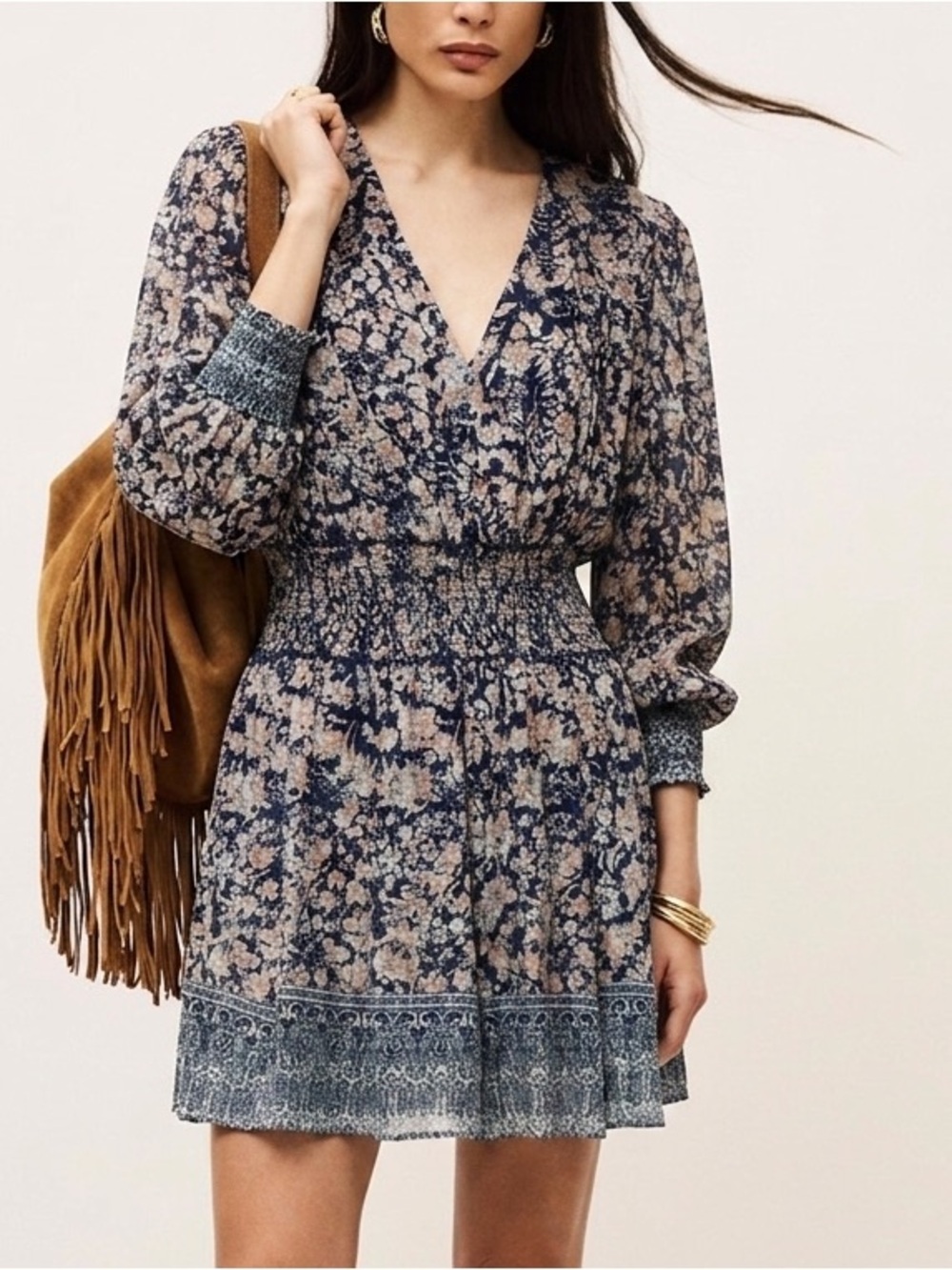 Intermix $370 • medium • fall 2021 Lana Floral Smocked Waist V-Neck NEW